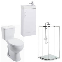 Essence Toilet and Furniture Basin Suite with 800mm Shower Enclosure Tray and Waste