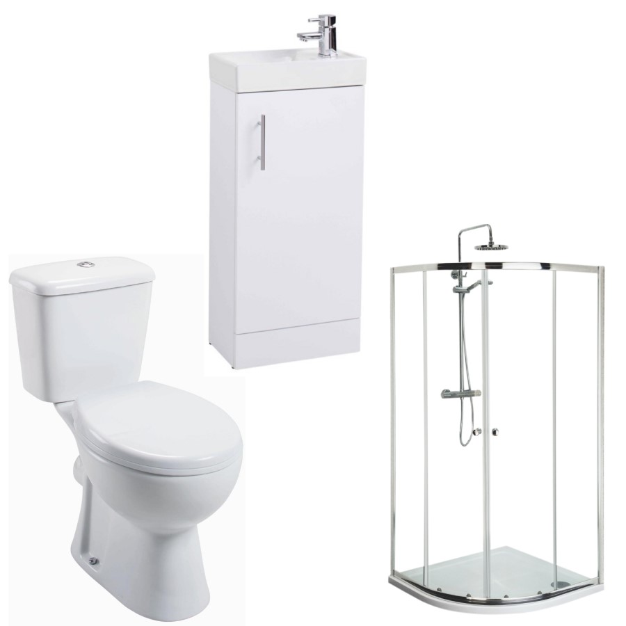 Essence Toilet and Furniture Basin Suite with 800mm Shower Enclosure Tray and Waste