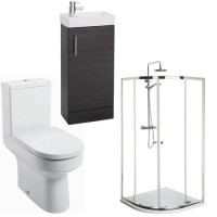 Black Ash Micro Bathroom Suite with 800mm Shower Enclosure Tray and Waste