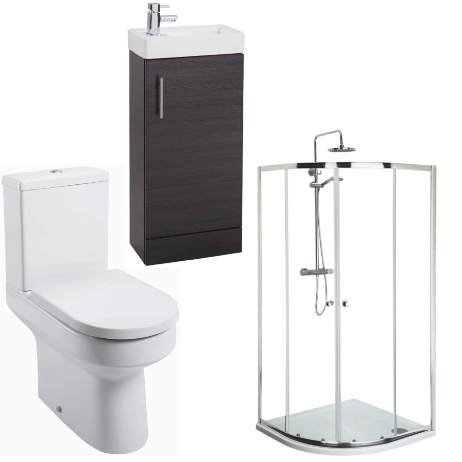 Black Ash Micro Bathroom Suite with 800mm Shower Enclosure Tray and Waste