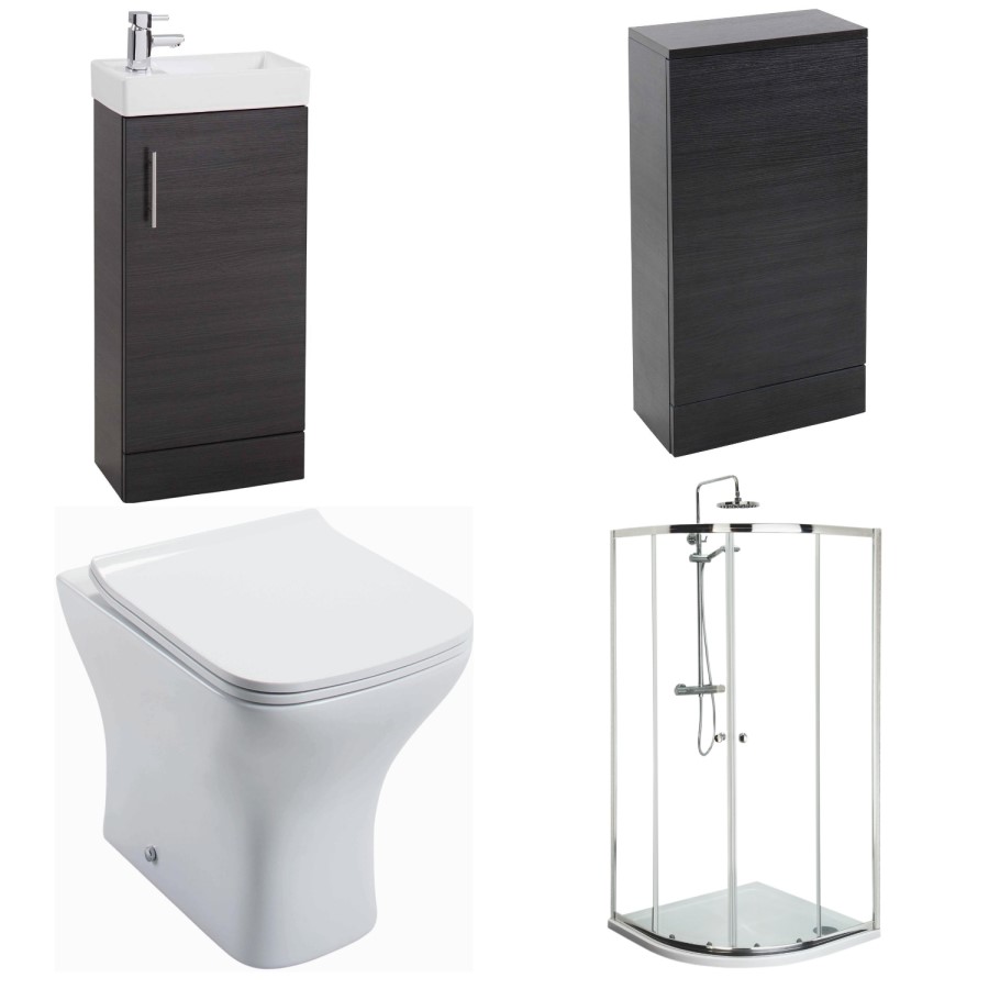 Black Ash Micro Furniture Suite with 800mm Shower Enclosure Tray and Waste
