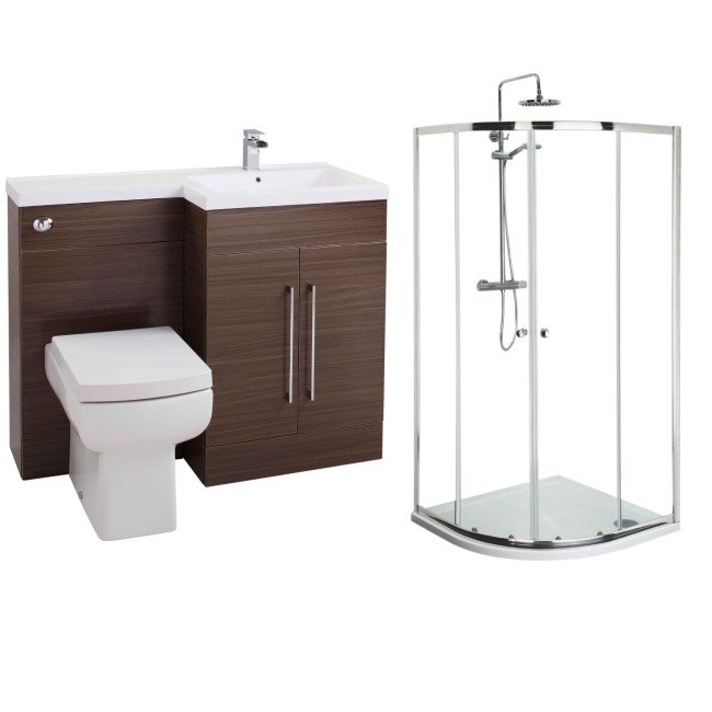 Moderno Right Hand Walnut Furniture Suite with 900mm Shower Enclosure Tray and Waste