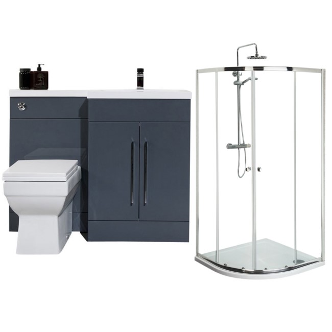 Moderno Right Hand Anthracite Furniture Suite with 900mm Shower Enclosure Tray and Waste