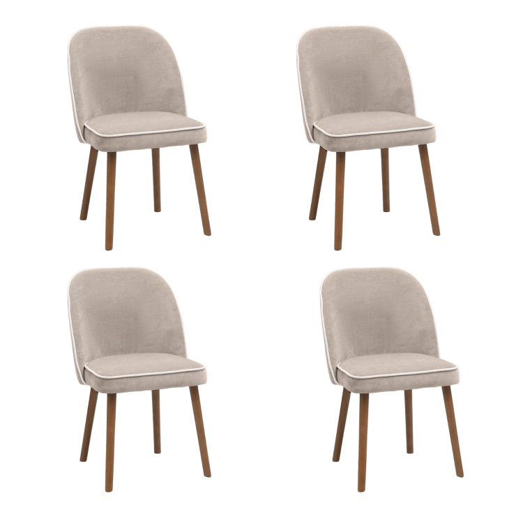 Set of 4 Taupe Chenille Dining Chairs with Contrast Piped Detail - Claudia