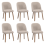 Set of 6 Taupe Chenille Dining Chairs with Contrast Piped Detail - Claudia