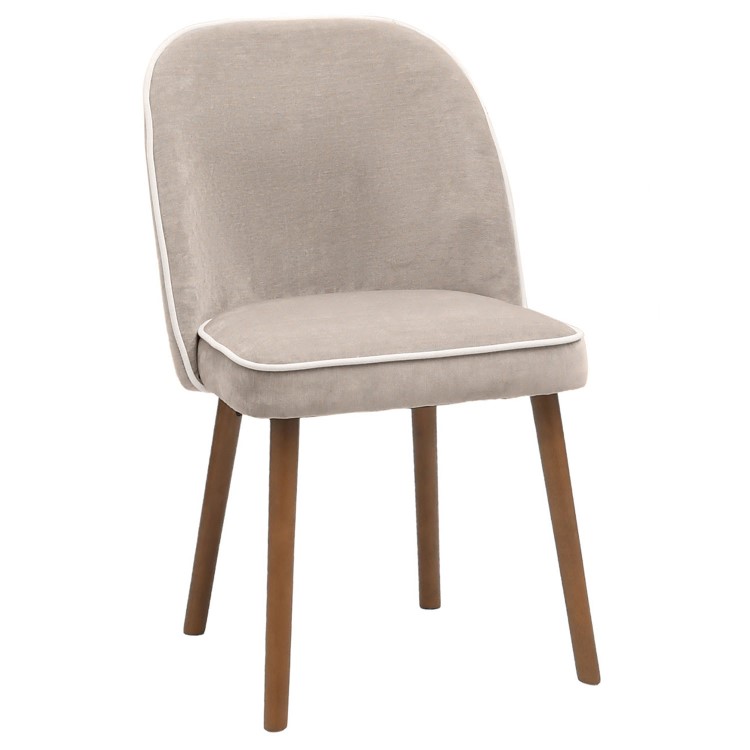 Set of 2 Taupe Chenille Dining Chairs with Contrast Piped Detail - Claudia