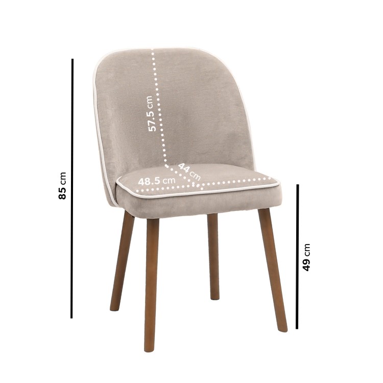 Set of 2 Taupe Chenille Dining Chairs with Contrast Piped Detail - Claudia