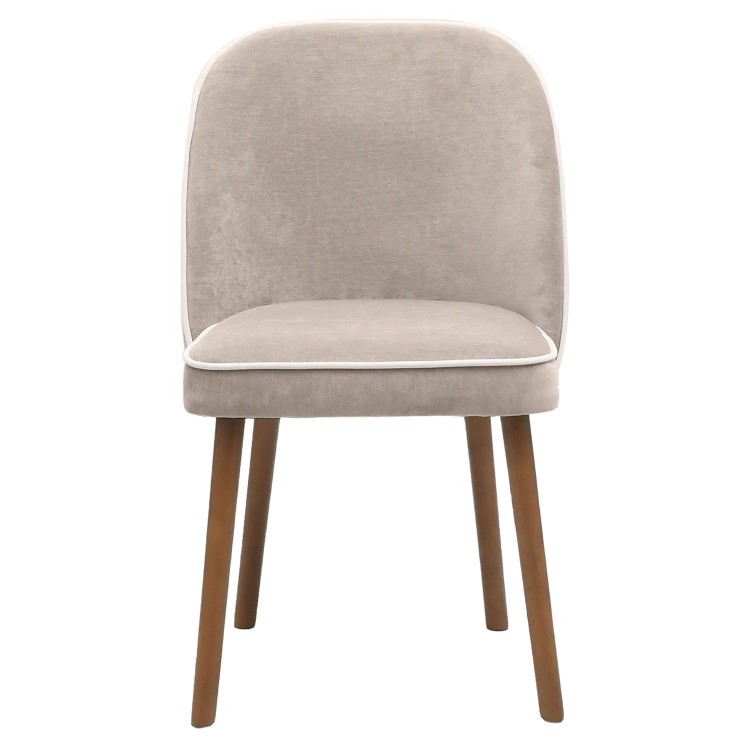 Set of 2 Taupe Chenille Dining Chairs with Contrast Piped Detail - Claudia