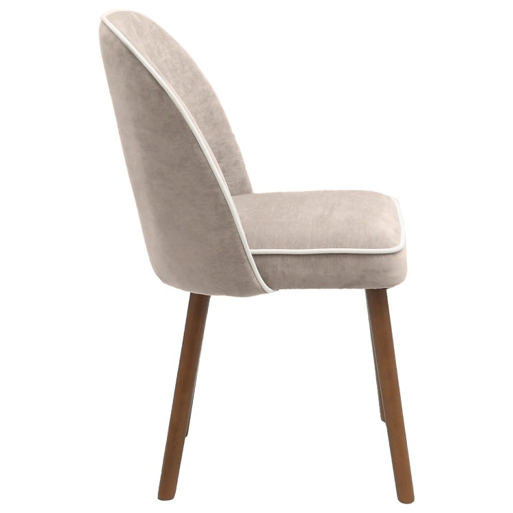 Set of 2 Taupe Chenille Dining Chairs with Contrast Piped Detail - Claudia