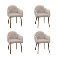 Set of 4 Taupe Chenille Carver Dining Chairs with Contrast Piped Detail - Claudia