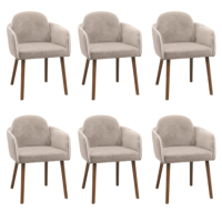 Set of 6 Taupe Chenille Carver Dining Chairs with Contrast Piped Detail - Claudia