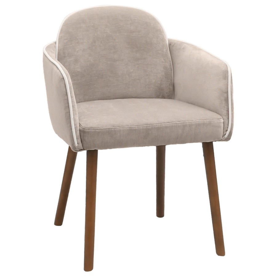Neutral Ceramic Round Walnut Dining Table Set with 4 Taupe Upholstered Chairs - Seats 4 - Malia