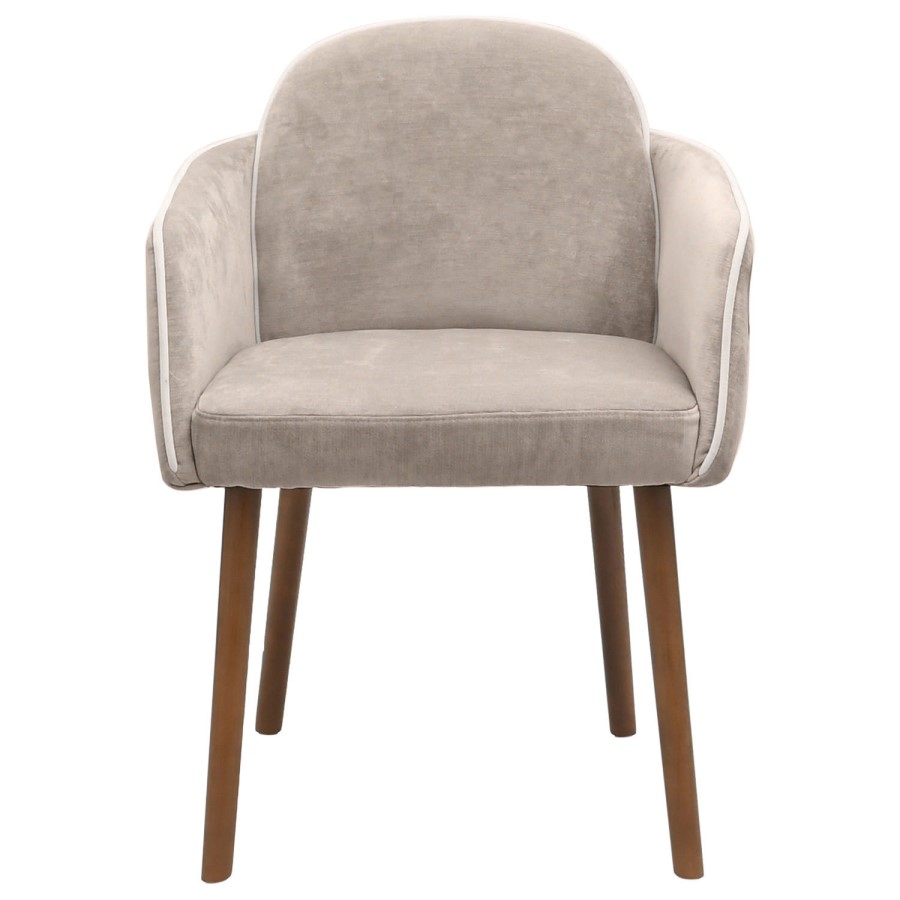 Neutral Ceramic Round Walnut Dining Table Set with 4 Taupe Upholstered Chairs - Seats 4 - Malia