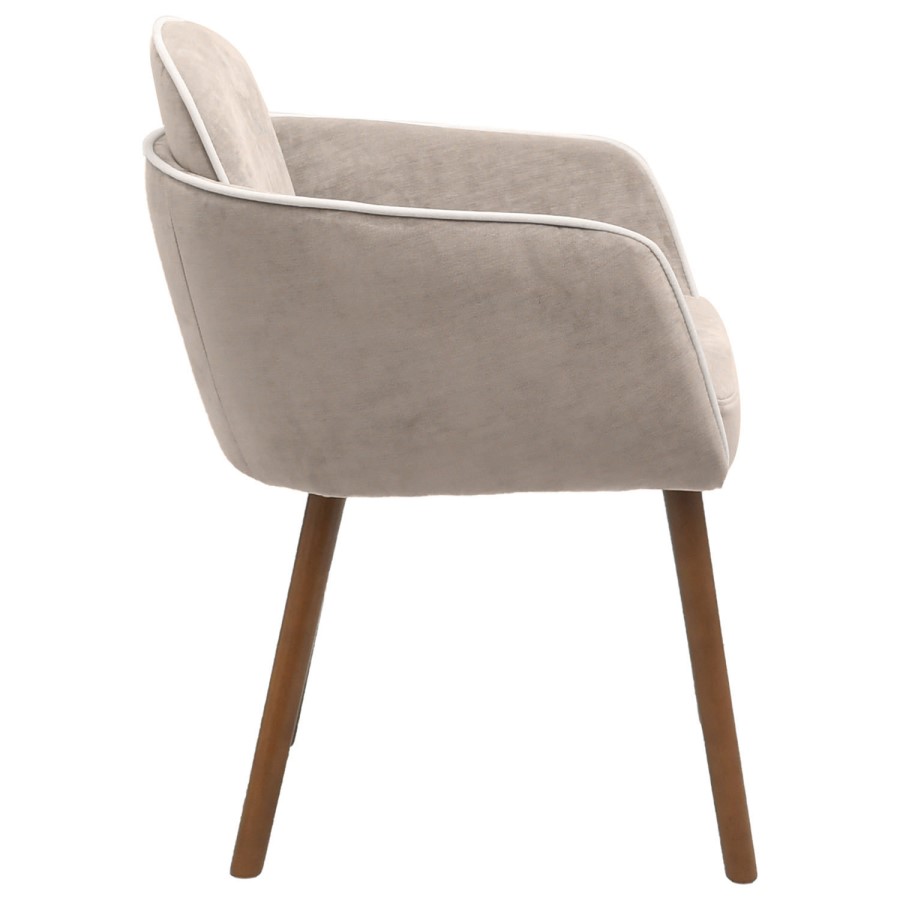 Neutral Ceramic Round Walnut Dining Table Set with 4 Taupe Upholstered Chairs - Seats 4 - Malia