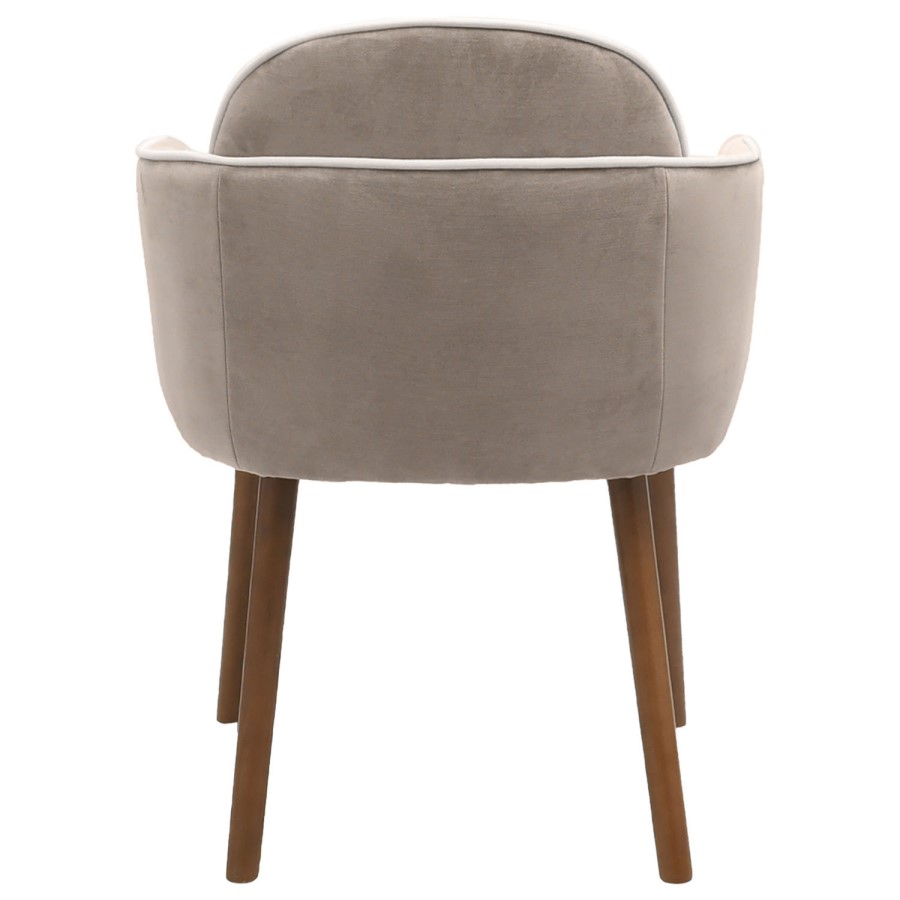 Neutral Ceramic Round Walnut Dining Table Set with 4 Taupe Upholstered Chairs - Seats 4 - Malia