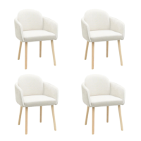 Set of 4 Beige Boucle Carver Dining Chairs with Contrast Piped Detail - Claudia