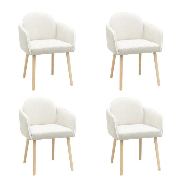 Set of 4 Beige Boucle Carver Dining Chairs with Contrast Piped Detail - Claudia