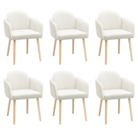 Set of 6 Beige Boucle Carver Dining Chairs with Contrast Piped Detail - Claudia