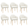 Set of 6 Beige Boucle Carver Dining Chairs with Contrast Piped Detail - Claudia