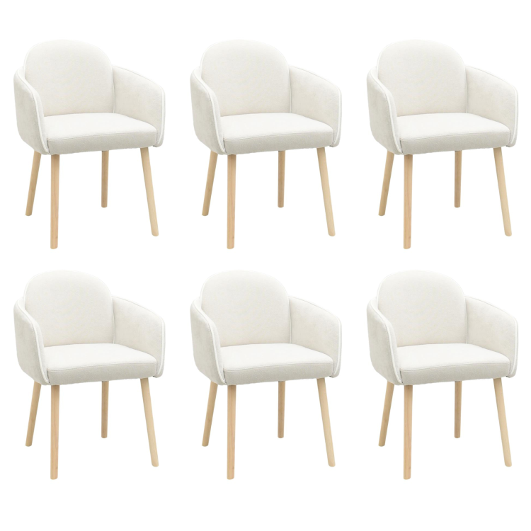 Set of 6 Beige Boucle Carver Dining Chairs with Contrast Piped Detail - Claudia