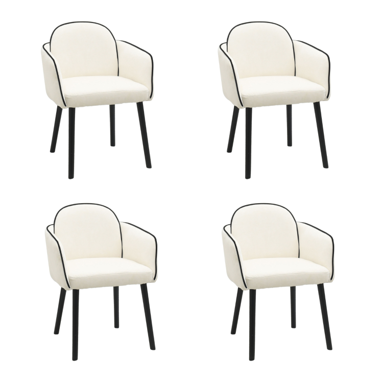 Set of 4 Cream Chenille Carver Dining Chairs with Contrast Piped Detail - Claudia