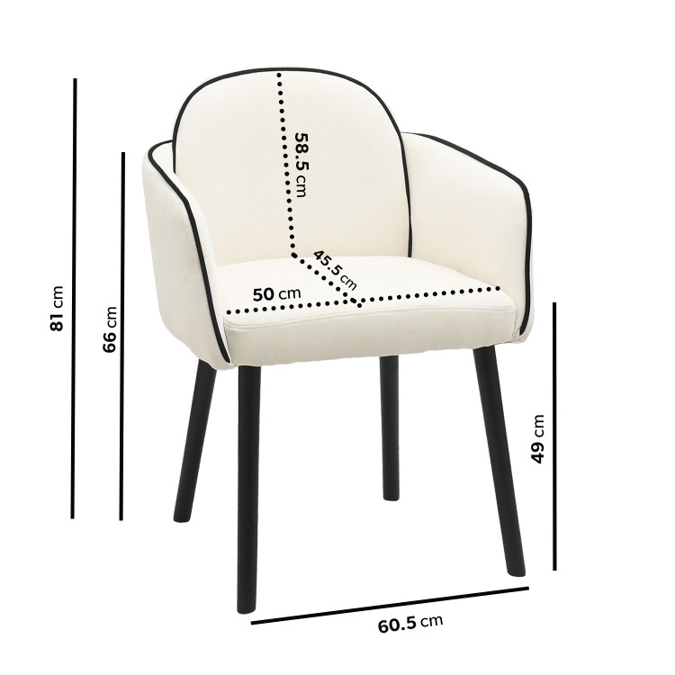 Set of 4 Cream Chenille Carver Dining Chairs with Contrast Piped Detail - Claudia