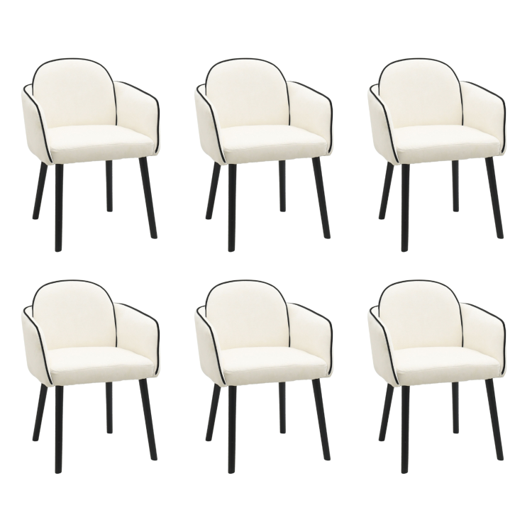 Set of 6 Cream Chenille Carver Dining Chairs with Contrast Piped Detail - Claudia