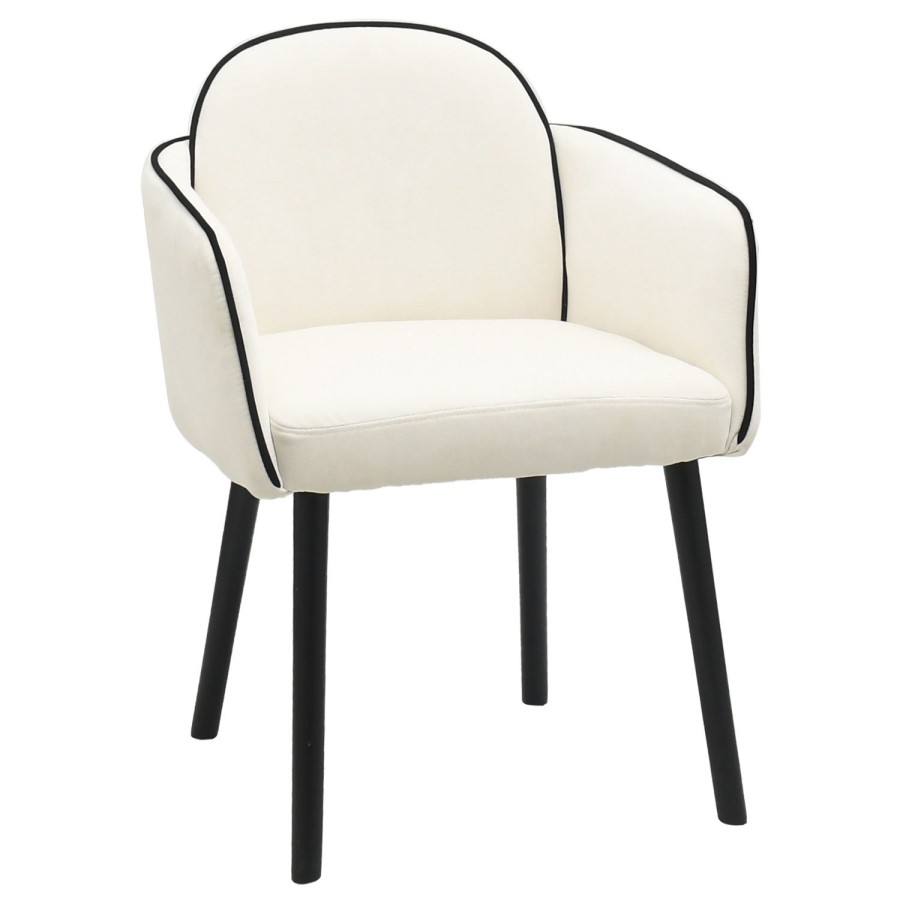 Round Black Oak Dining Table Set with 4 Cream Upholstered Chairs - Seats 4 - Jarel