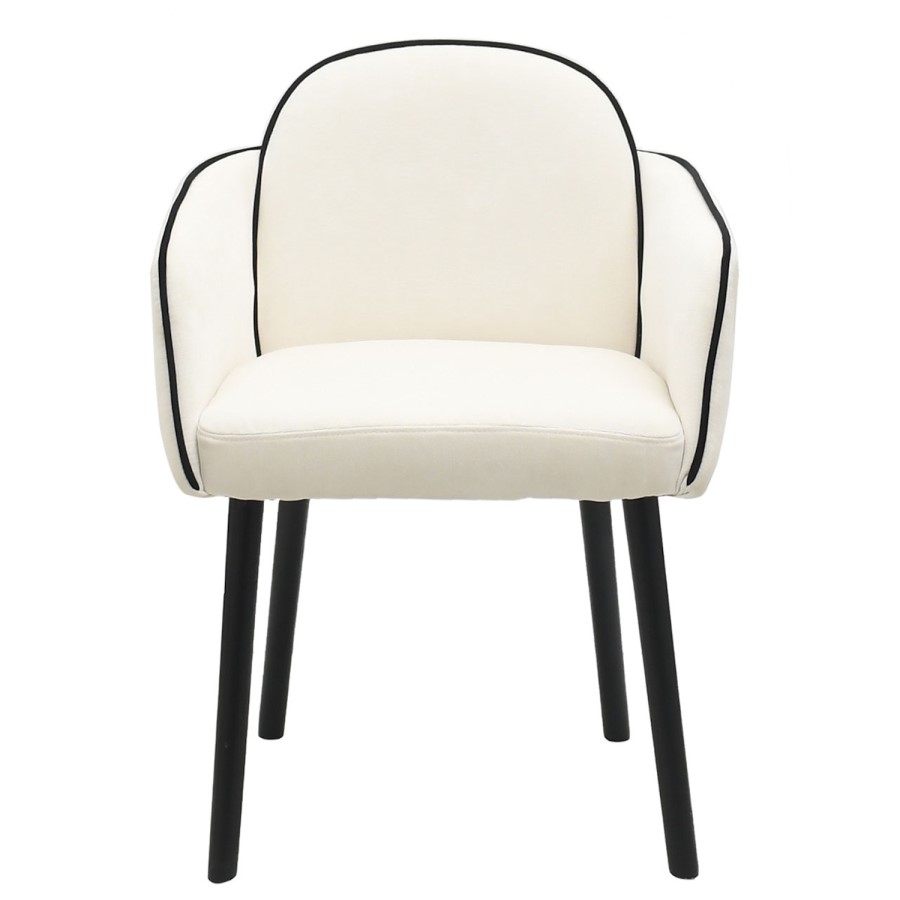 Round Black Oak Dining Table Set with 4 Cream Upholstered Chairs - Seats 4 - Jarel