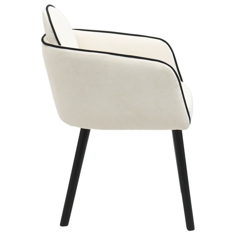 Round Black Oak Dining Table Set with 4 Cream Upholstered Chairs - Seats 4 - Jarel