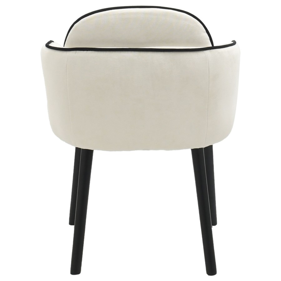 Round Black Oak Dining Table Set with 4 Cream Upholstered Chairs - Seats 4 - Jarel