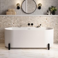 Matt White Freestanding Double Ended Bath with Ledge and Black Feet 1700 x 765mm - Clara