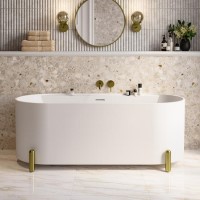 Matt White Freestanding Double Ended Bath with Ledge and Brass Feet 1700 x 765mm - Clara