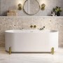 Matt White Freestanding Double Ended Bath with Ledge and Brass Feet 1700 x 765mm - Clara