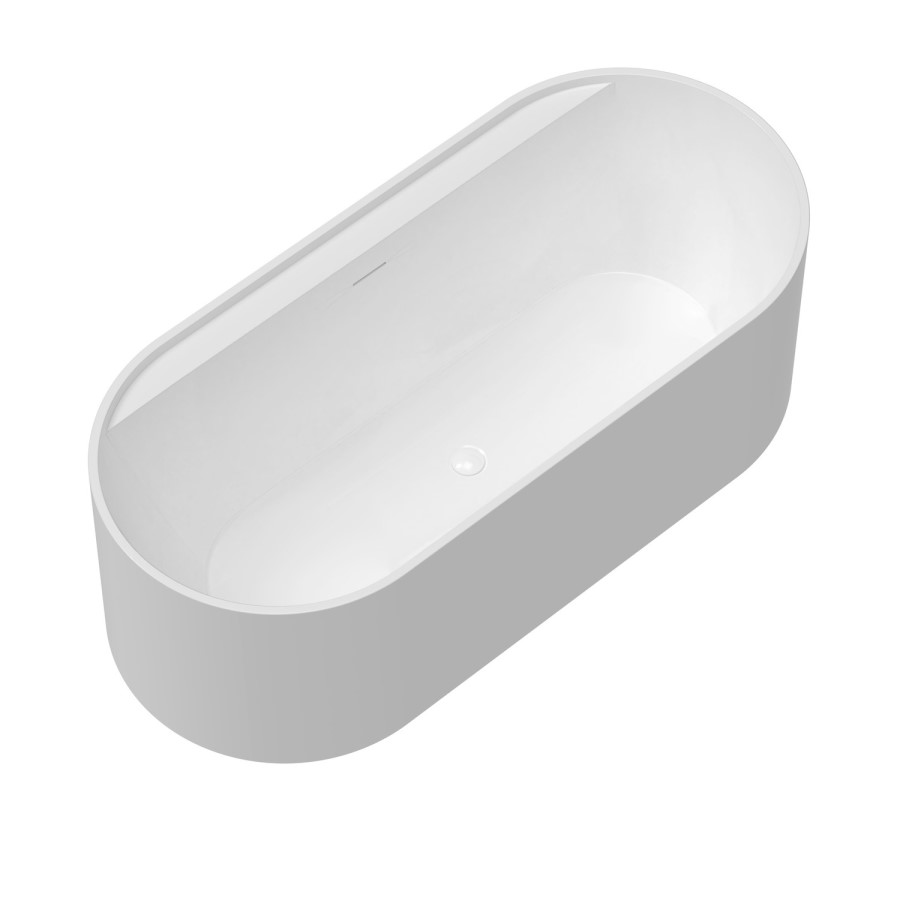 Matt White Freestanding Double Ended Bath with Ledge and Brass Feet 1700 x 765mm - Clara