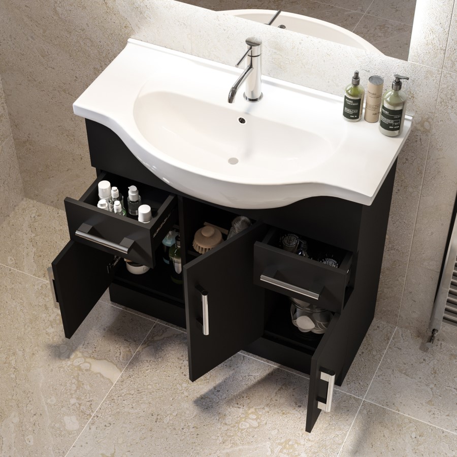 850mm Black Freestanding Vanity Unit with Basin - Classic
