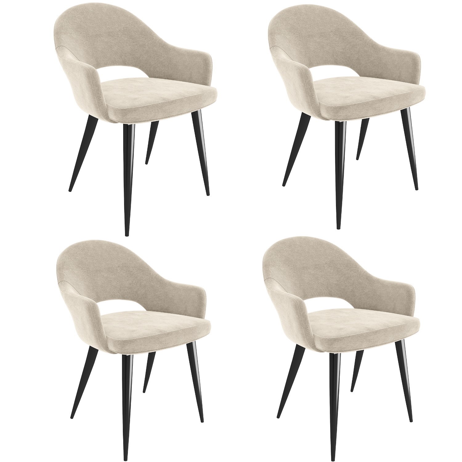 Photo of Set of 4 beige fabric dining armchairs - colbie