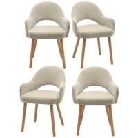 Set of 4 Beige Fabric Dining Chairs with Oak Legs - Colbie