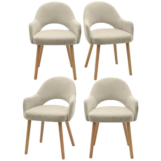 Set of 4 Beige Fabric Dining Chairs with Oak Legs - Colbie