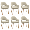 BUN/CLB015A/98143 Set of 6 Beige Upholstered Dining Chairs with Oak Legs - Colbie
