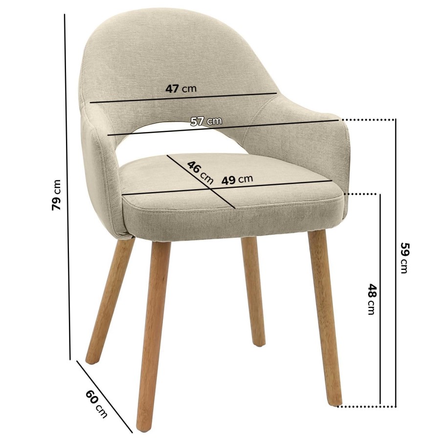 Set of 6 Beige Upholstered Dining Chairs with Oak Legs - Colbie