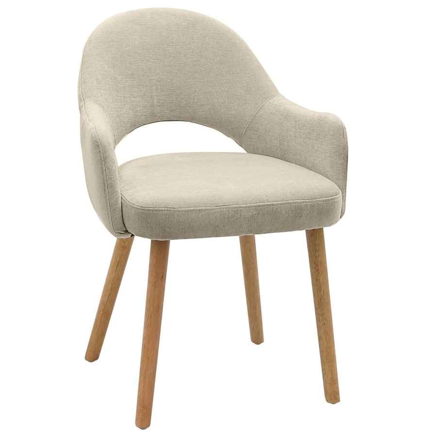 Set of 6 Beige Upholstered Dining Chairs with Oak Legs - Colbie