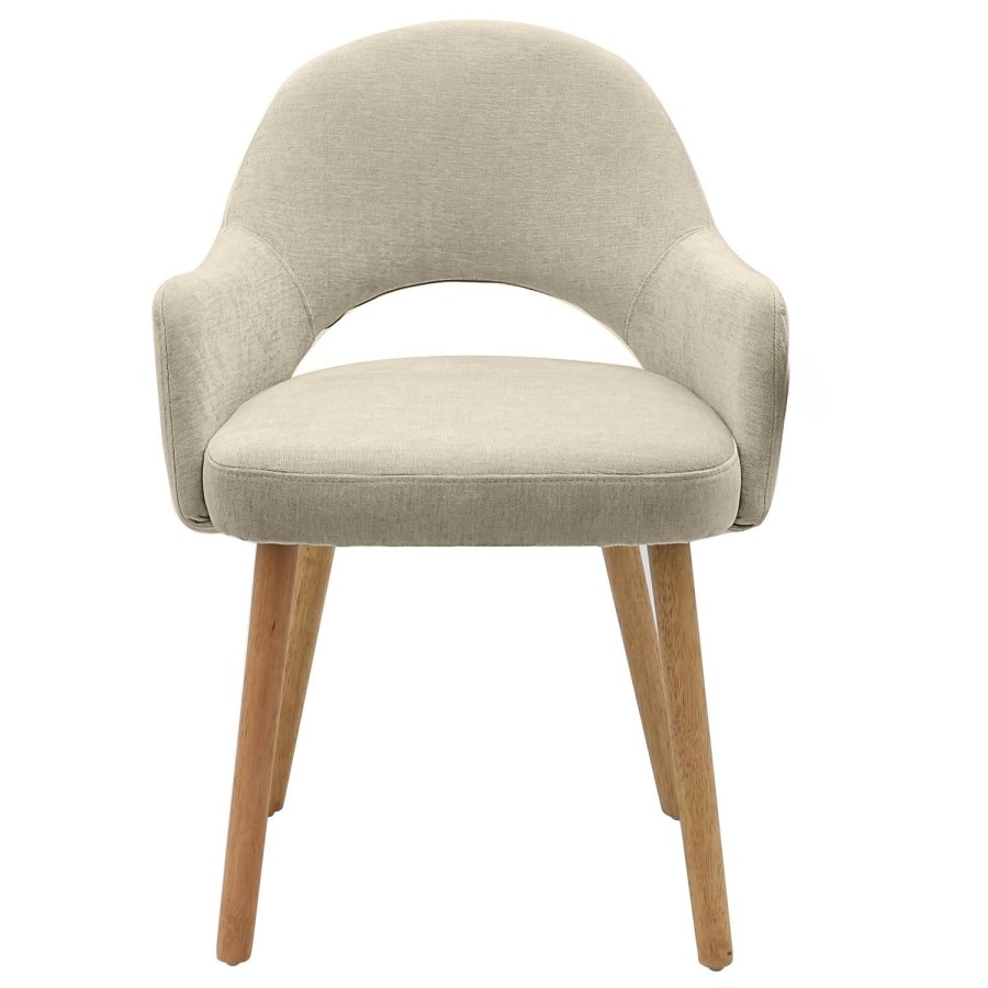 Set of 6 Beige Upholstered Dining Chairs with Oak Legs - Colbie