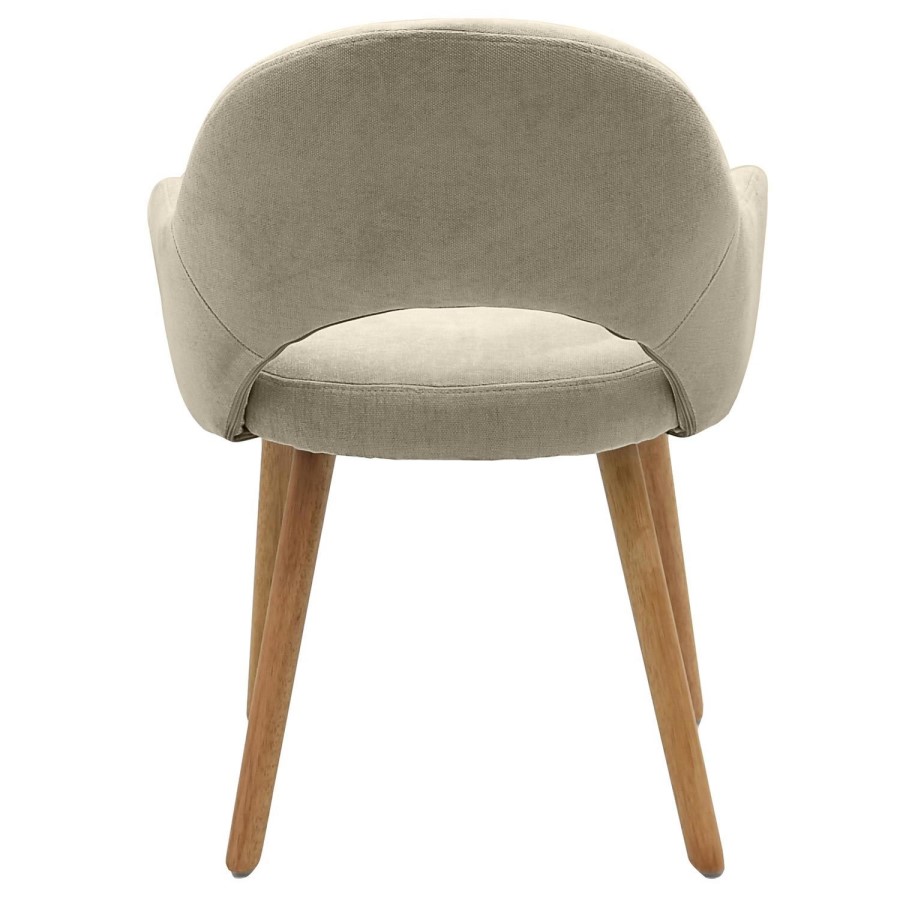 Set of 6 Beige Upholstered Dining Chairs with Oak Legs - Colbie