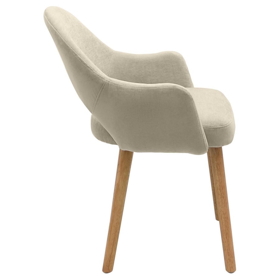 Set of 6 Beige Upholstered Dining Chairs with Oak Legs - Colbie