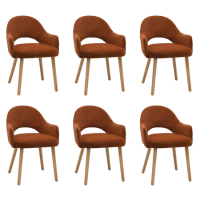 Set of 6 Burnt Orange Upholstered Dining Chairs with Oak Legs - Colbie