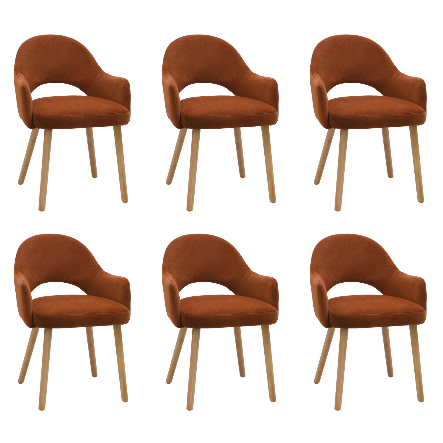Set 6 Burnt Upholstered Dining Chairs Oak Legs