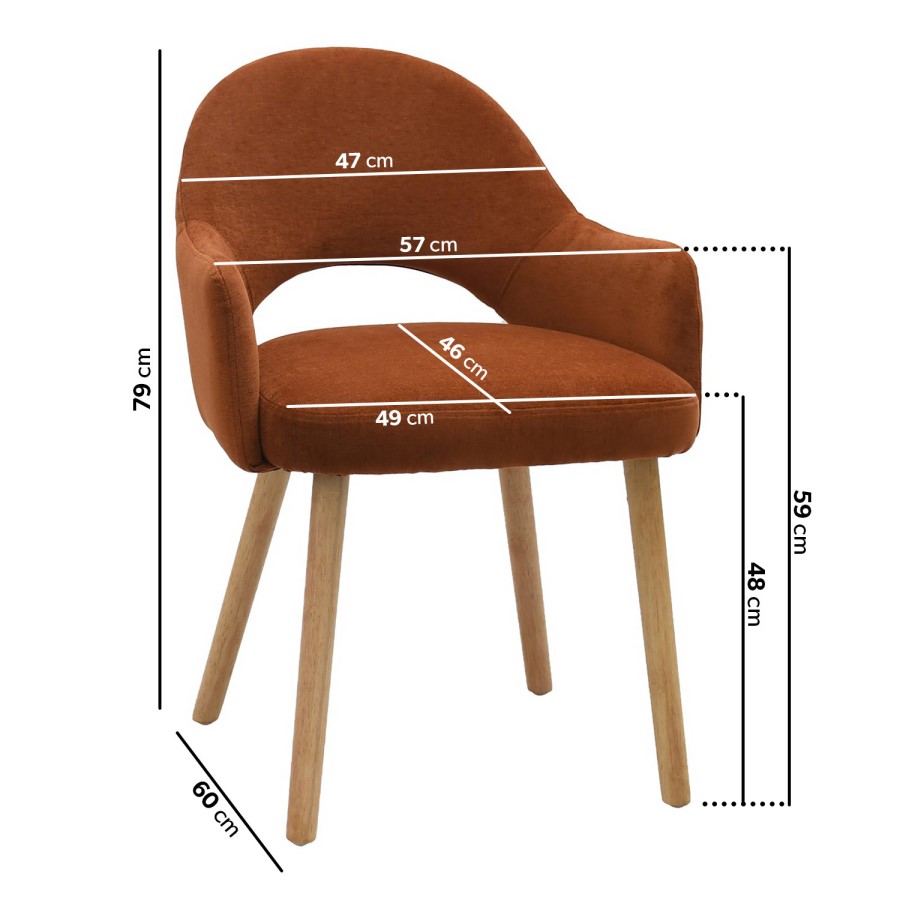 Set of 6 Burnt Orange Upholstered Dining Chairs with Oak Legs - Colbie