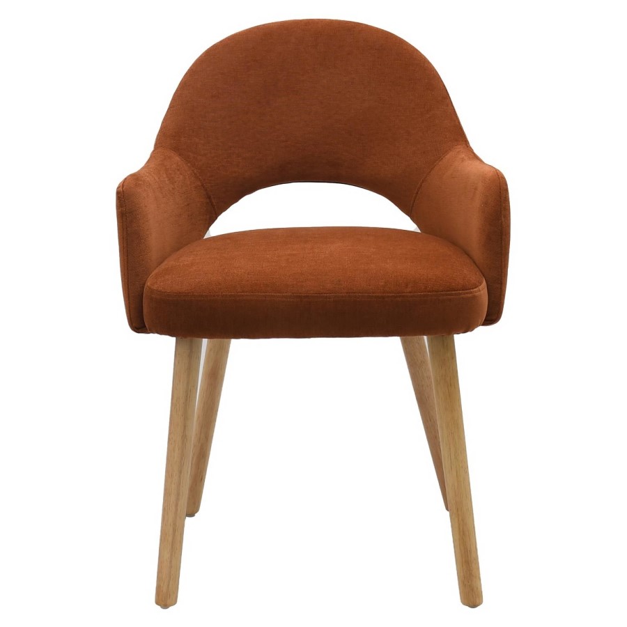 Set of 6 Burnt Orange Upholstered Dining Chairs with Oak Legs - Colbie