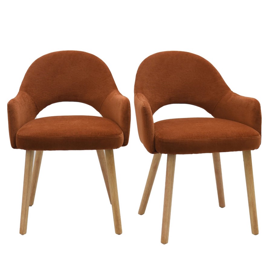 ONLY OPENED - Set of 2 Burnt Orange Fabric Dining Chairs with Oak Legs - Colbie